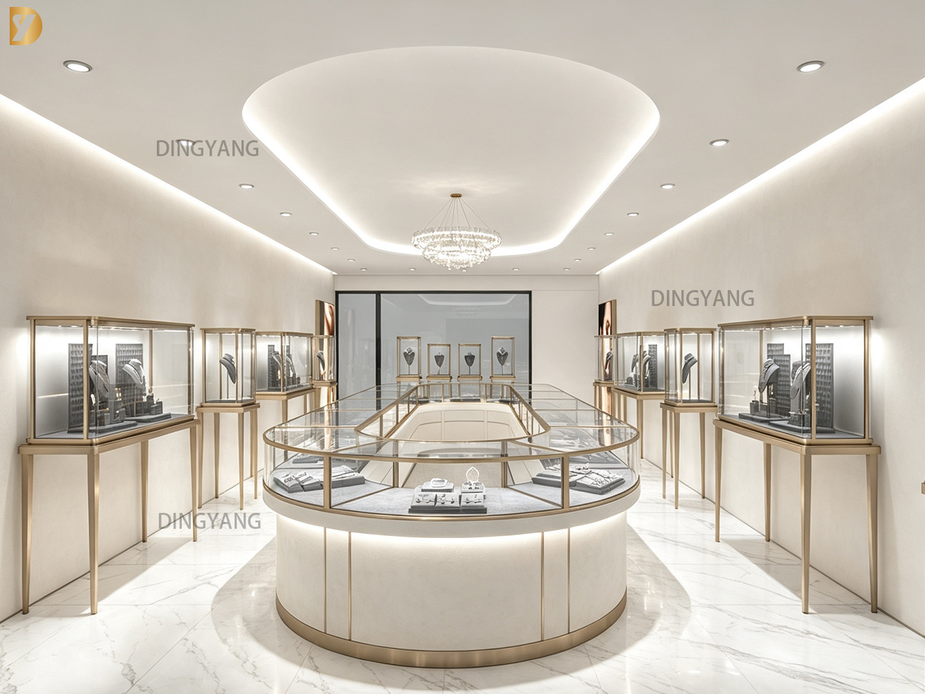 Luxury Cream & Champagne Gold Jewellery Shop Interior Design and Custom Production Turnkey Solution
