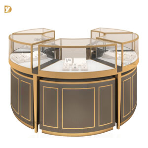 Custom Jewellery Showcase Display | Curved Gold Frame Island Counter