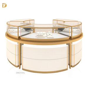 Brushed Gold Frame Jewelry Showcase Display For Jewelry Boutique
