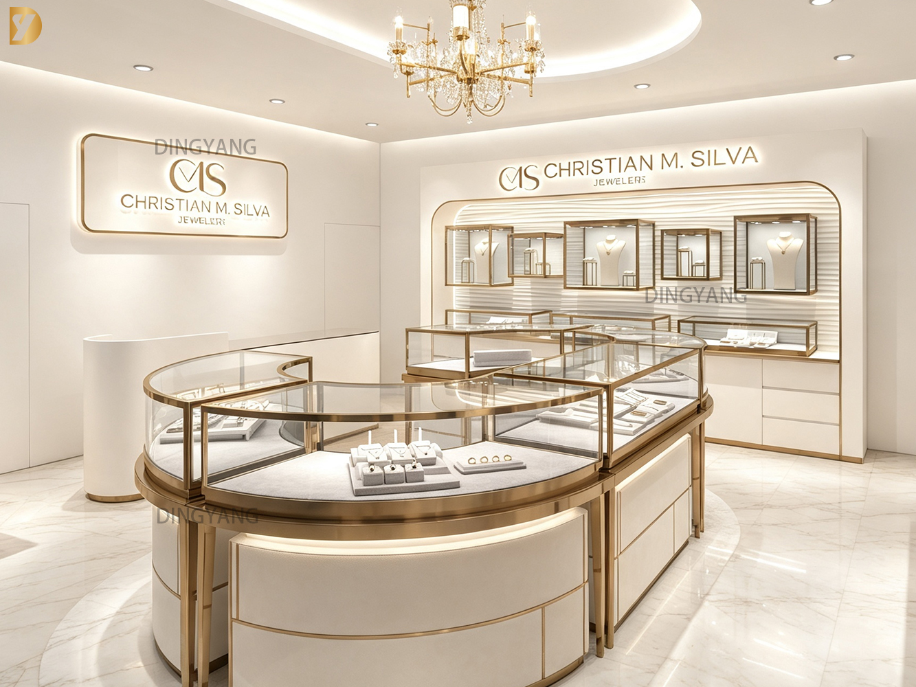 Professional one-stop service of interior design jewellery shop and ready products in workshop by DINGYANG